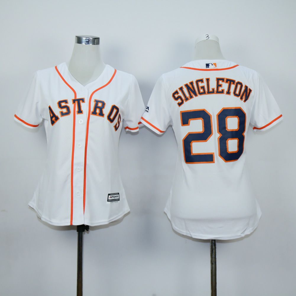 Women Houston Astros 28 Singleton White MLB Jerseys